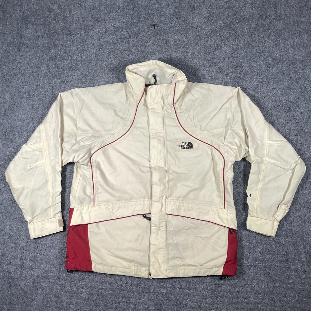 The North Face HyVent Jacket Womens Small Cream Red Mesh Windbreaker Zip Up